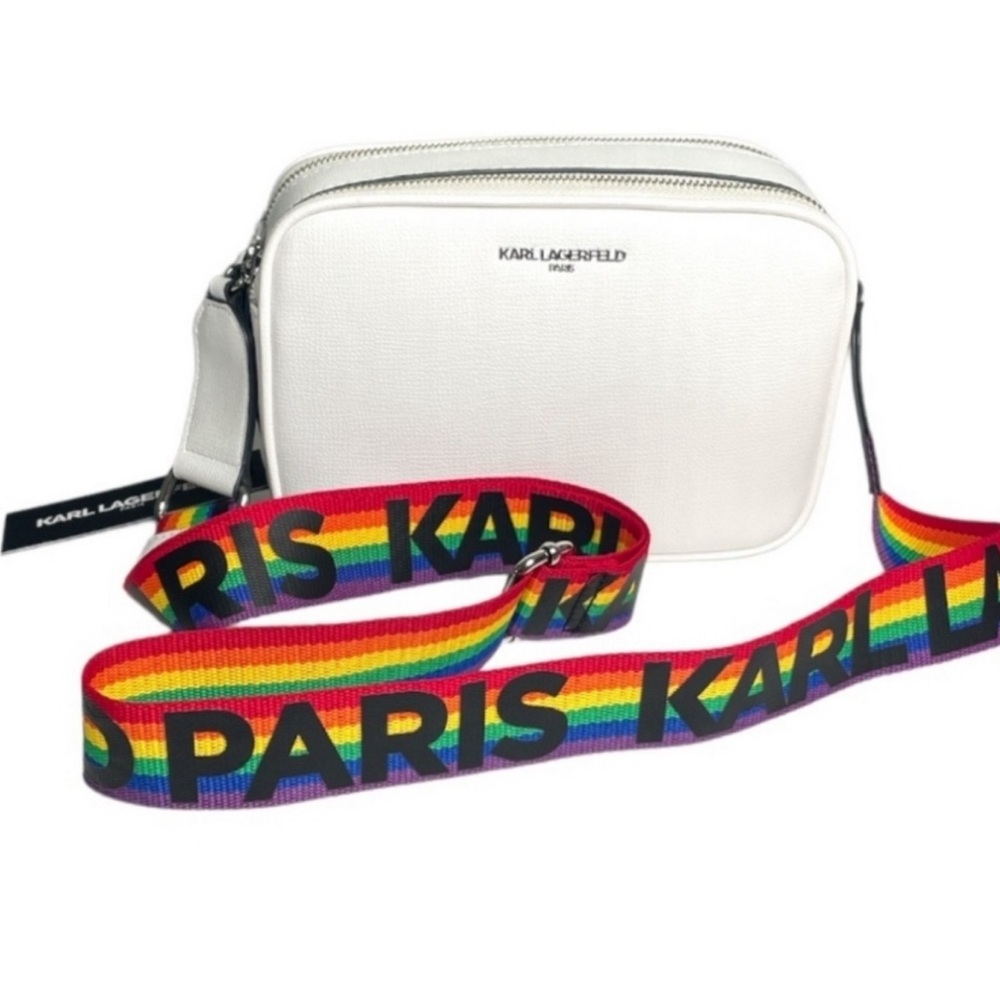 Hot Pick Karl Lagerfeld Maybelle Crossbody W/Rainbow Strap Camera Bag.NWT - Picture 3 of 7